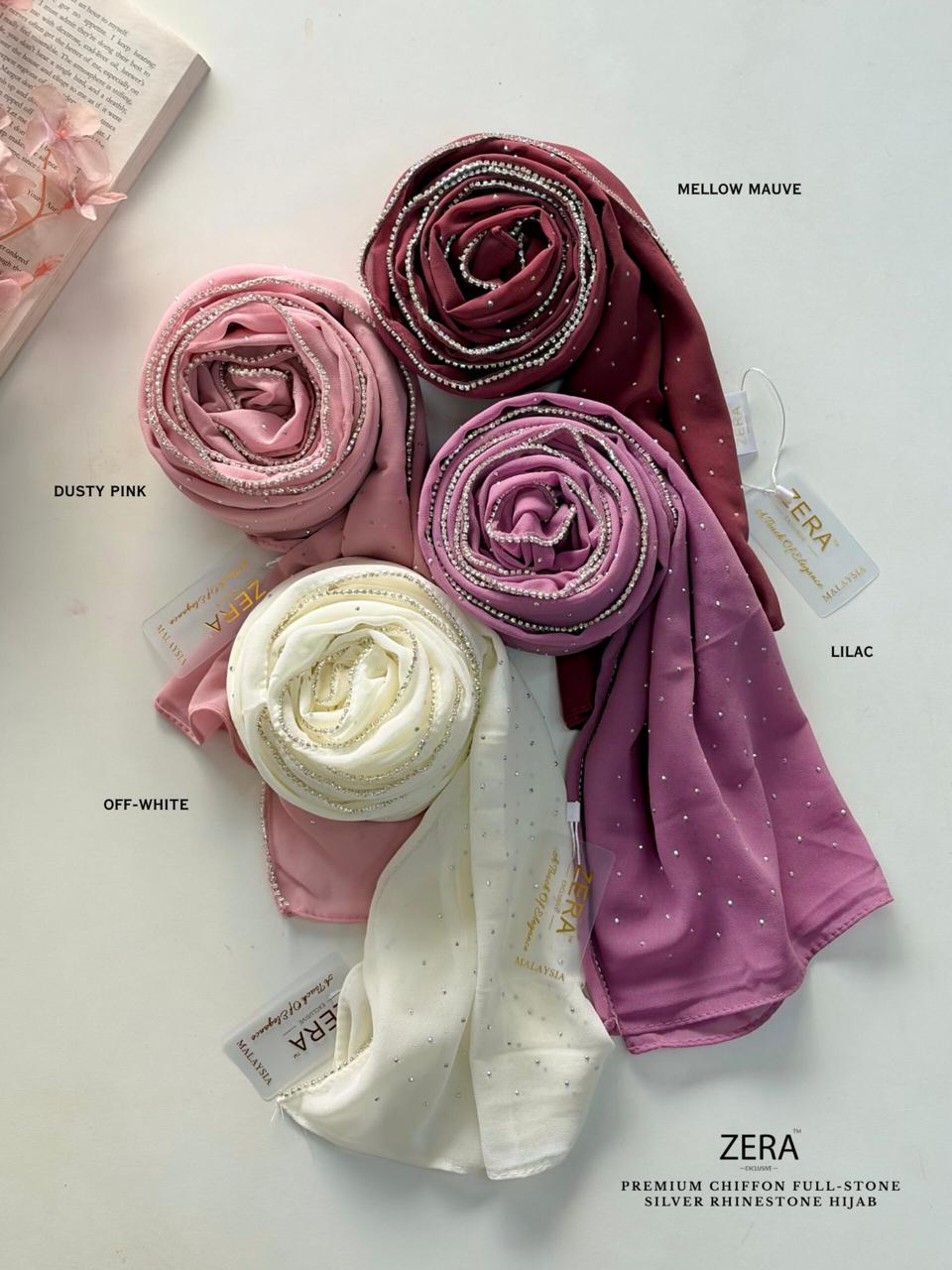 ✨ ZERA Premium Chiffon Full-Stone Silver Rhinestone Hijab – Silver Edition ✨