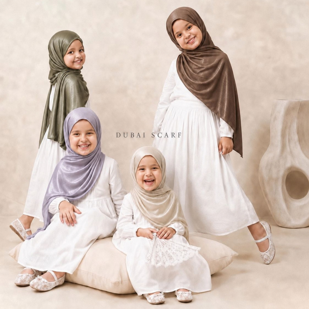 DSC Kids Organza Shimmer Hijabs – 12PCS Mixed Colour Set