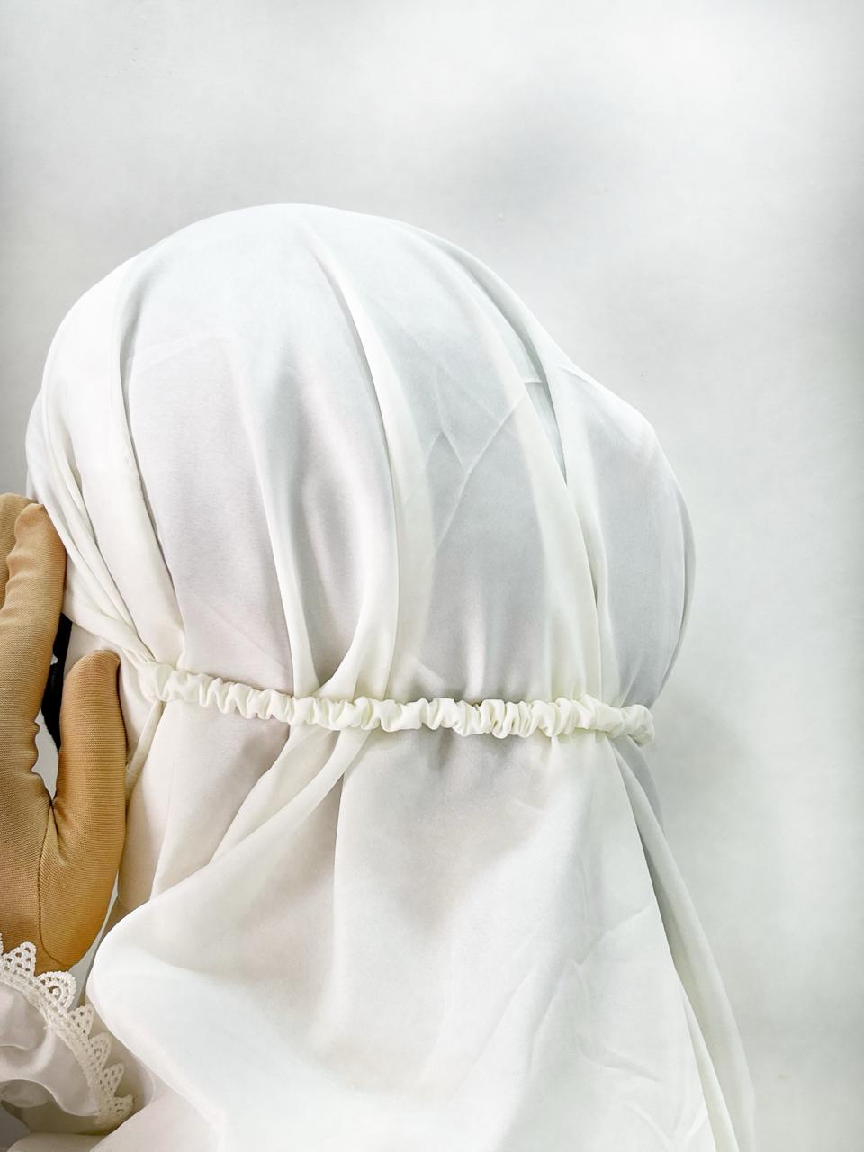 WHITE PRAYER DRESS WITH ATTACHED ELASTIC HEAD COVER