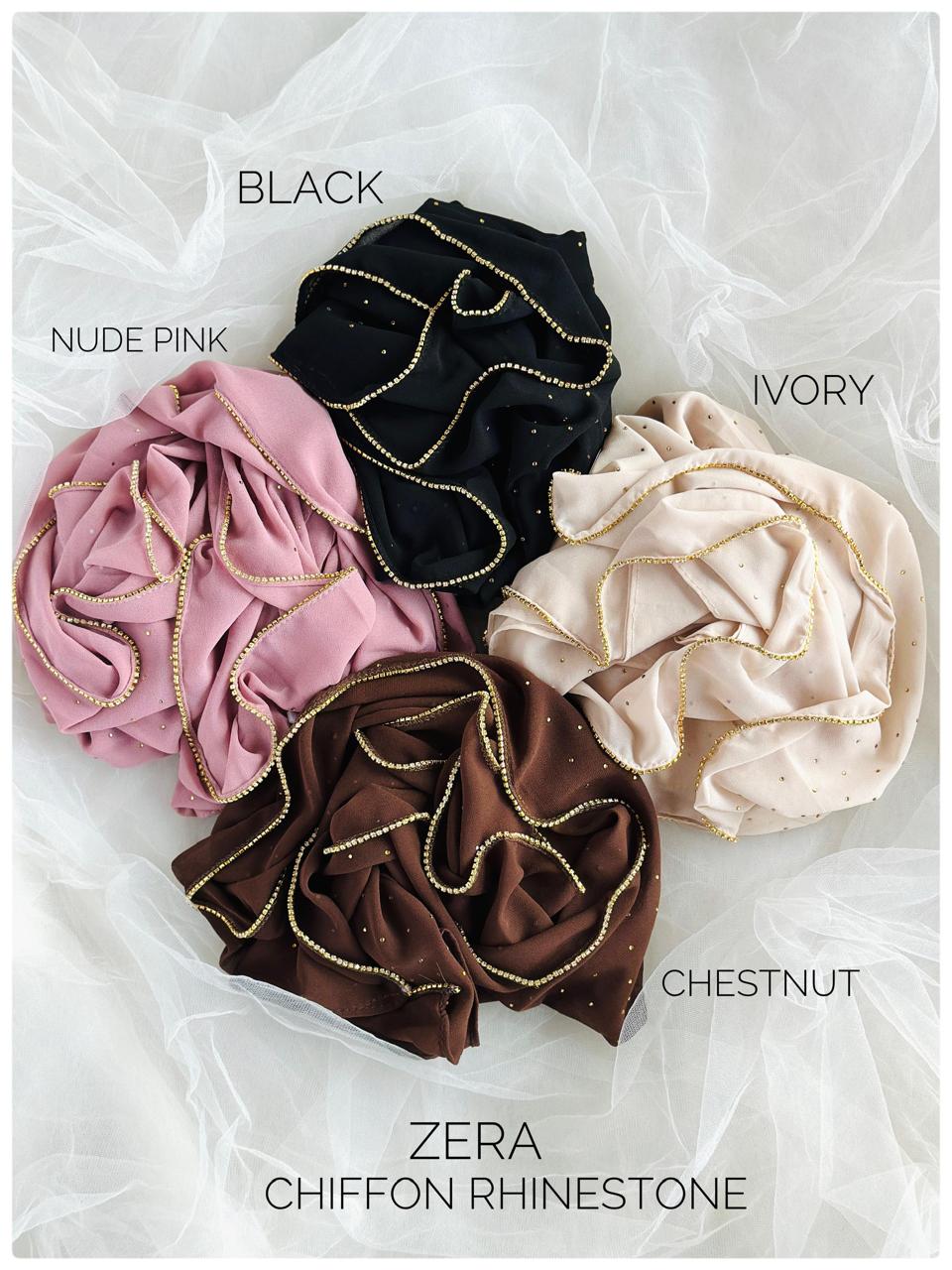 ZERA Premium Chiffon Rhinestone Hijab – Golden Edition