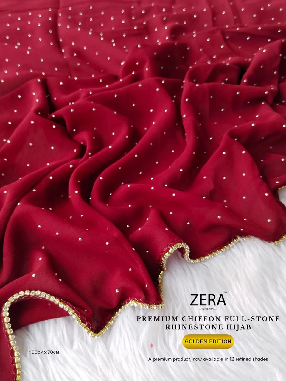 ZERA Premium Chiffon Rhinestone Hijab – Golden Edition