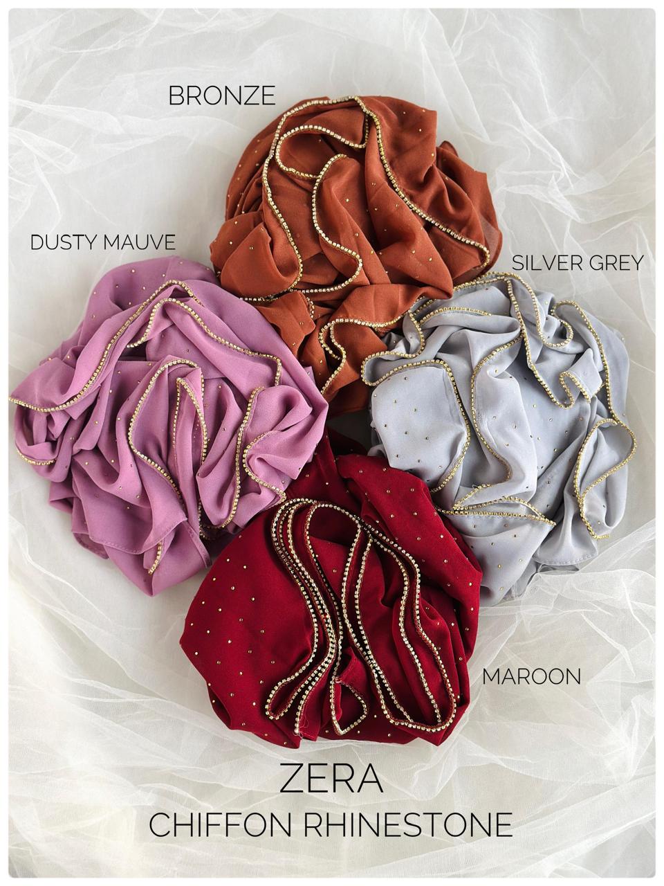 ZERA Premium Chiffon Rhinestone Hijab – Golden Edition