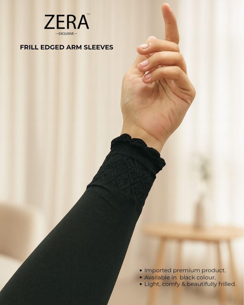 ZERA FRILL EDGED ARM SLEEVES – BLACK