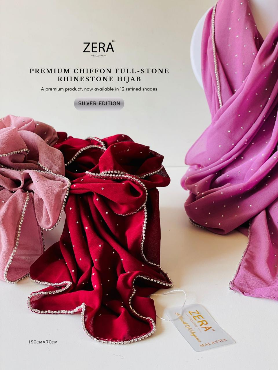 ✨ ZERA Premium Chiffon Full-Stone Silver Rhinestone Hijab – Silver Edition ✨